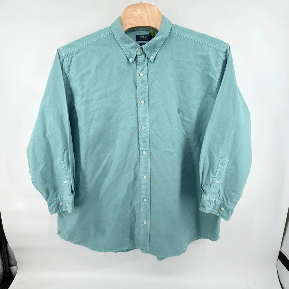 Polo Ralph Lauren Button Front Shirt Mens 3XB Aqua Blue Cotton Classic Fit